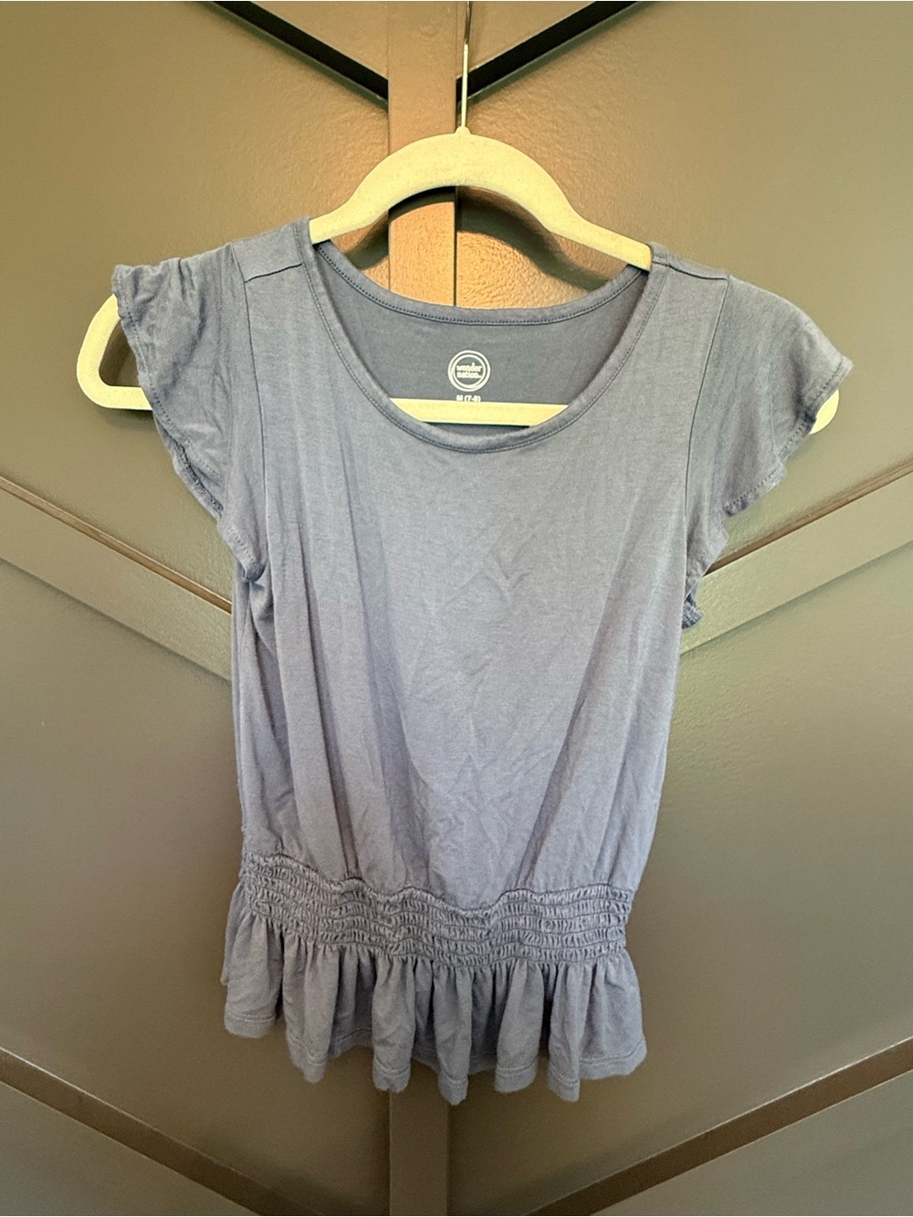 Casual Blue Ruffle-Hem Women's Top